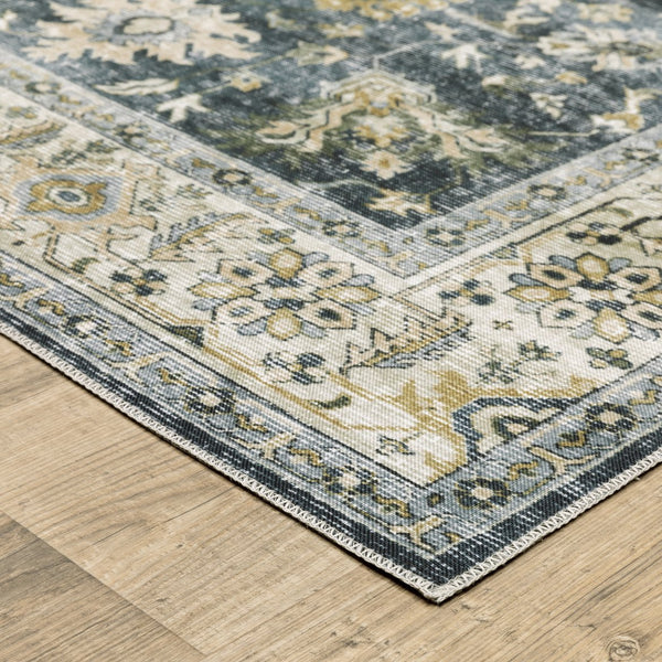 Oriental Weavers Charleston Indoor Area Rug - Machine Washable, Non-slip Backing, Distressed Traditional Design Blue,Gold Polyester Ccha08061091st
