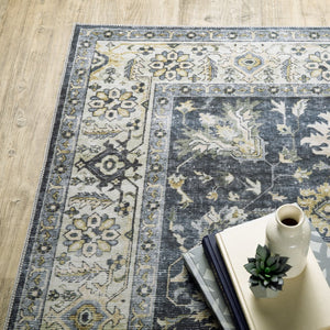 Oriental Weavers Charleston Indoor Area Rug - Machine Washable, Non-slip Backing, Distressed Traditional Design Blue,Gold Polyester Ccha08061091st