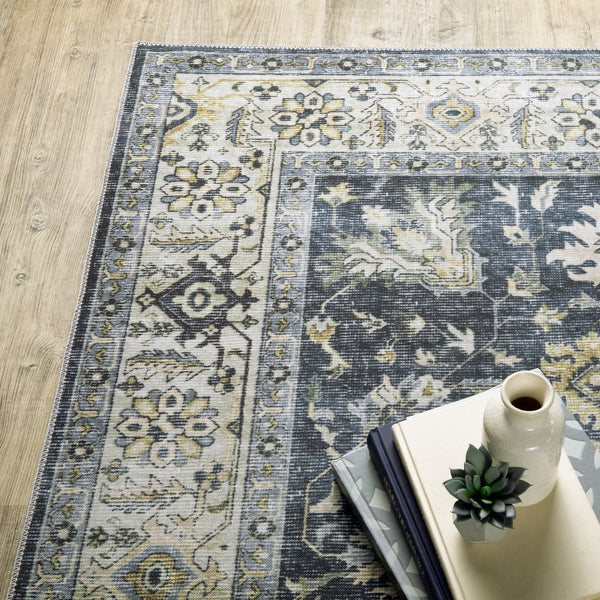 Oriental Weavers Charleston Indoor Area Rug - Machine Washable, Non-slip Backing, Distressed Traditional Design Blue,Gold Polyester Ccha08061091st