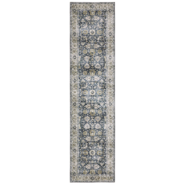 Oriental Weavers Charleston Indoor Area Rug - Machine Washable, Non-slip Backing, Distressed Traditional Design Blue,Gold Polyester Ccha08061244st