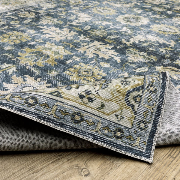 Oriental Weavers Charleston Indoor Area Rug - Machine Washable, Non-slip Backing, Distressed Traditional Design Blue,Gold Polyester Ccha08061091st