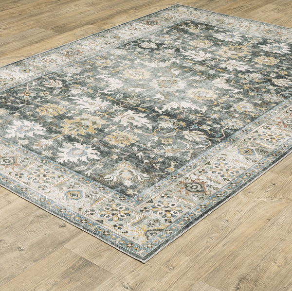 Oriental Weavers Charleston Machine Washable Indoor Area Rug With Non-slip Backing For High-traffic Family Spaces Charcoal,Gold Polyester Ccha09061091st