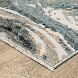 Oriental Weavers Echo Indoor Area Rug - Contemporary Power-loomed Design In Soft Textured Polyester Yarn, Egypt Made Steel Blue,Ivory Polyester Eech07100153st