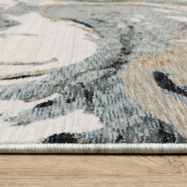 Oriental Weavers Echo Indoor Area Rug - Contemporary Power-loomed Design In Soft Textured Polyester Yarn, Egypt Made Steel Blue,Ivory Polyester Eech07100153st