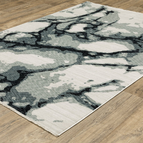 Oriental Weavers Echo Ech08 Indoor Area Rug - Soft Textured Polyester In Subtle Neutrals & Tonal Blues, Modern Design Blue,Ivory Polyester Eech08200296st