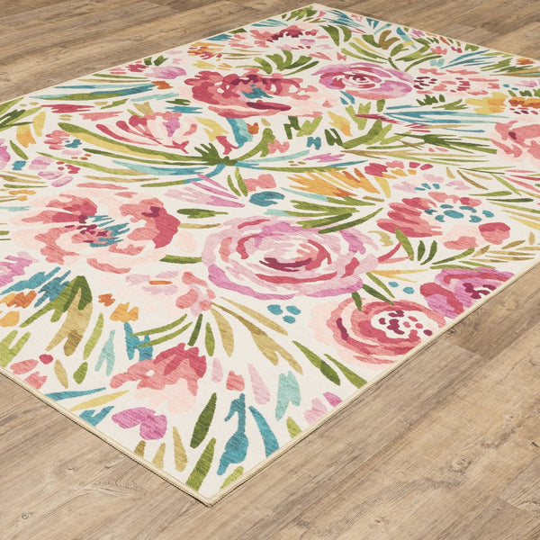 Oriental Weavers Fiji Indoor/Outdoor Area Rug With Vibrant Botanical Motifs - Easy-care Woven Polyester Style Beige,Pink Polyester Ffij01228305st