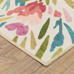 Oriental Weavers Fiji Indoor/Outdoor Area Rug With Vibrant Botanical Motifs - Easy-care Woven Polyester Style Beige,Pink Polyester Ffij01228305st