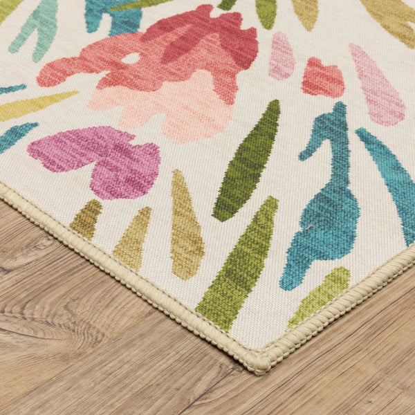 Oriental Weavers Fiji Indoor/Outdoor Area Rug With Vibrant Botanical Motifs - Easy-care Woven Polyester Style Beige,Pink Polyester Ffij01228305st