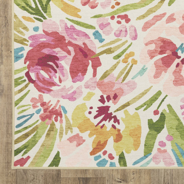 Oriental Weavers Fiji Indoor/Outdoor Area Rug With Vibrant Botanical Motifs - Easy-care Woven Polyester Style Beige,Pink Polyester Ffij01228305st