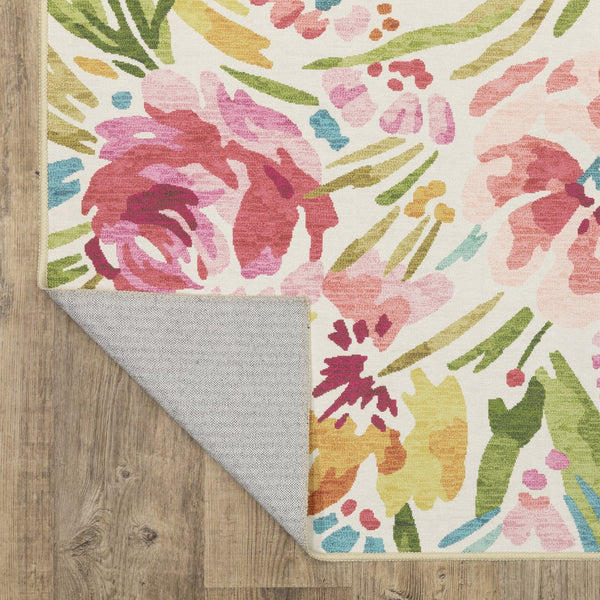 Oriental Weavers Fiji Indoor/Outdoor Area Rug With Vibrant Botanical Motifs - Easy-care Woven Polyester Style Beige,Pink Polyester Ffij01228305st