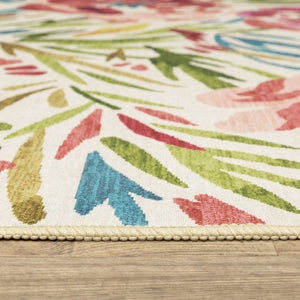 Oriental Weavers Fiji Indoor/Outdoor Area Rug With Vibrant Botanical Motifs - Easy-care Woven Polyester Style Beige,Pink Polyester Ffij01228305st