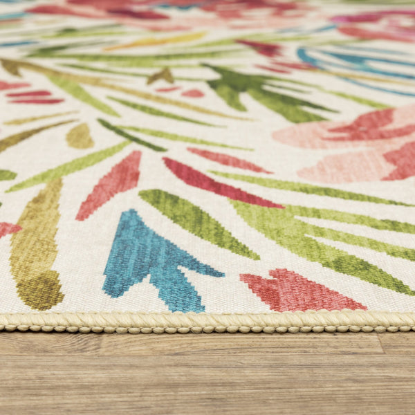 Oriental Weavers Fiji Indoor/Outdoor Area Rug With Vibrant Botanical Motifs - Easy-care Woven Polyester Style Beige,Pink Polyester Ffij01228305st