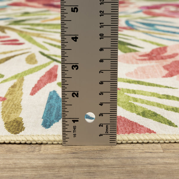 Oriental Weavers Fiji Indoor/Outdoor Area Rug With Vibrant Botanical Motifs - Easy-care Woven Polyester Style Beige,Pink Polyester Ffij01228305st