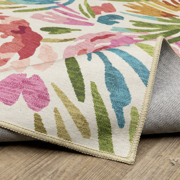 Oriental Weavers Fiji Indoor/Outdoor Area Rug With Vibrant Botanical Motifs - Easy-care Woven Polyester Style Beige,Pink Polyester Ffij01228305st
