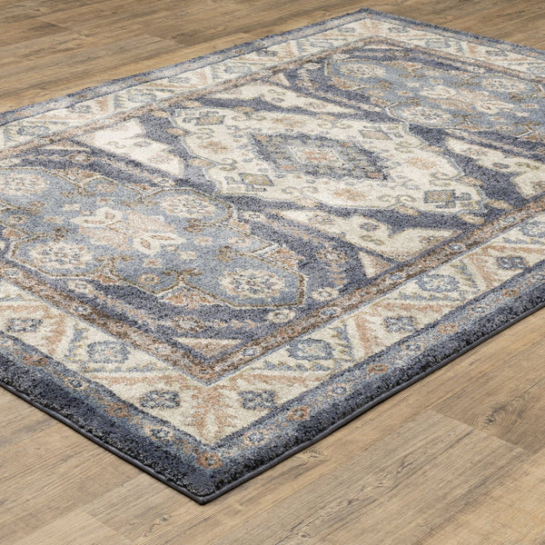 Oriental Weavers Gemma Plush High-Pile Area Rug With Distressed Medallion In Deep Blue, Rust & Ivory For Warmth 83.86'' L x 62.99'' W GGEM02160213ST