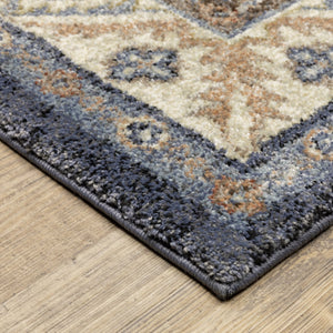 Oriental Weavers Gemma Plush High-Pile Runner 2'3"X7' - Vintage Distressed Blue & Rust Medallion Rug For Hallways GGEM02068213ST