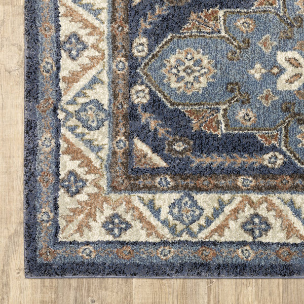 Oriental Weavers Gemma Plush High-Pile Runner 2'3"X7' - Vintage Distressed Blue & Rust Medallion Rug For Hallways GGEM02068213ST