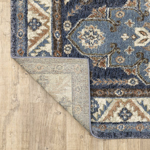 Oriental Weavers Gemma Plush High-Pile Runner 2'3"X7' - Vintage Distressed Blue & Rust Medallion Rug For Hallways GGEM02068213ST