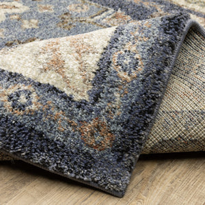 Oriental Weavers Gemma Plush High-Pile Runner 2'3"X7' - Vintage Distressed Blue & Rust Medallion Rug For Hallways GGEM02068213ST