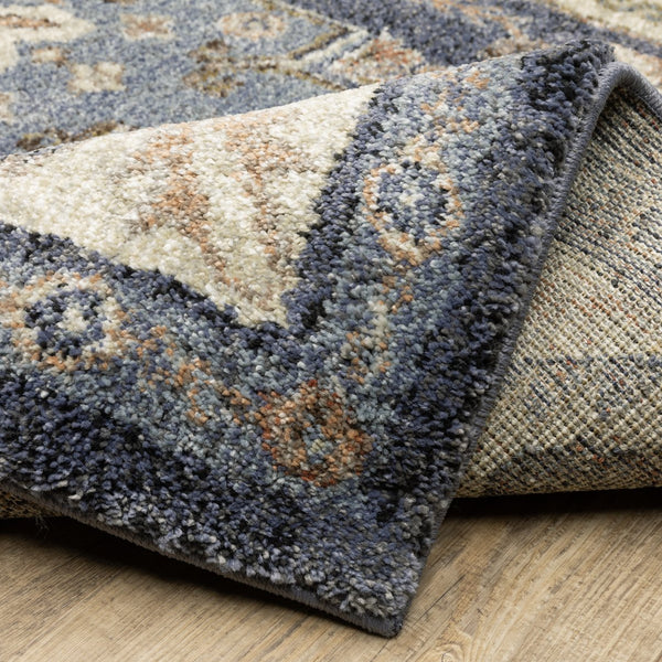 Oriental Weavers Gemma Plush High-Pile Runner 2'3"X7' - Vintage Distressed Blue & Rust Medallion Rug For Hallways GGEM02068213ST
