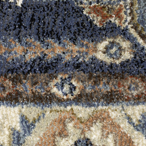 Oriental Weavers Gemma Plush High-Pile Runner 2'3"X7' - Vintage Distressed Blue & Rust Medallion Rug For Hallways GGEM02068213ST