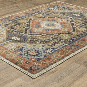Oriental Weavers Gemma Plush High-Pile Area Rug With Rust & Blue Diamond Medallions, Durable Soft Polypropylene Texture 107.87'' L x 78.74'' W GGEM03200274ST