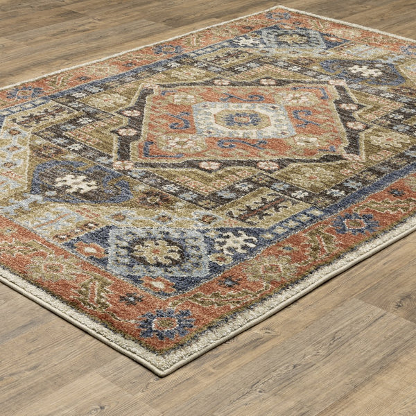 Oriental Weavers Gemma Plush High-Pile Area Rug With Rust & Blue Diamond Medallions, Durable Soft Polypropylene Texture 107.87'' L x 78.74'' W GGEM03200274ST