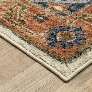 Oriental Weavers Gemma Rust & Blue High-Pile Runner 2'3"X7' — Plush Polypropylene, Diamond Medallion Hallway Rug GGEM03068213ST