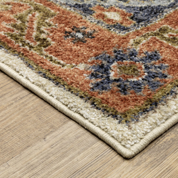 Oriental Weavers Gemma Rust & Blue High-Pile Runner 2'3"X7' — Plush Polypropylene, Diamond Medallion Hallway Rug GGEM03068213ST
