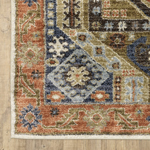 Oriental Weavers Gemma Rust & Blue High-Pile Runner 2'3"X7' — Plush Polypropylene, Diamond Medallion Hallway Rug GGEM03068213ST