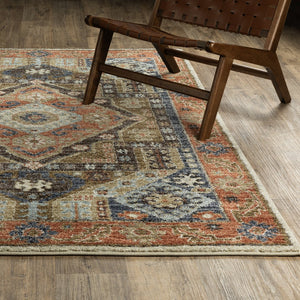Oriental Weavers Gemma Rust & Blue High-Pile Runner 2'3"X7' — Plush Polypropylene, Diamond Medallion Hallway Rug GGEM03068213ST