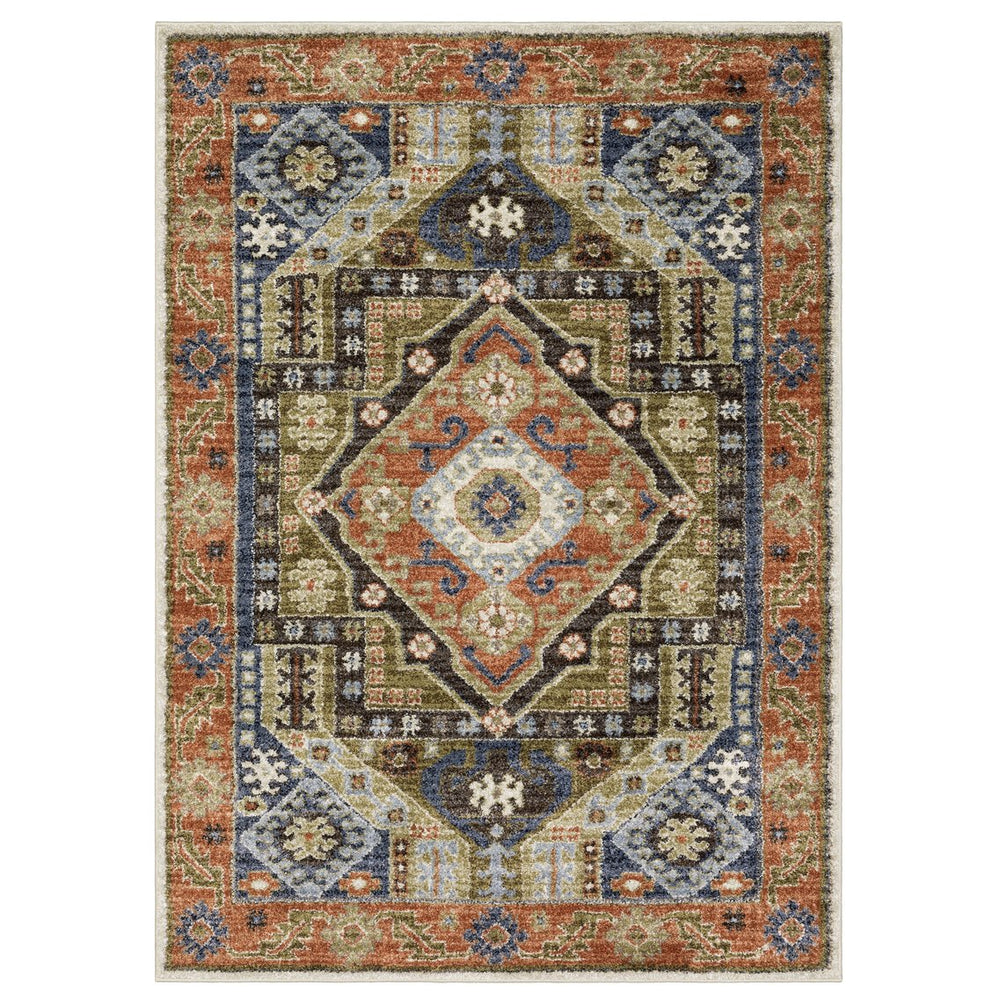 Oriental Weavers Gemma Rust & Blue High-Pile Runner 2'3"X7' — Plush Polypropylene, Diamond Medallion Hallway Rug GGEM03068213ST