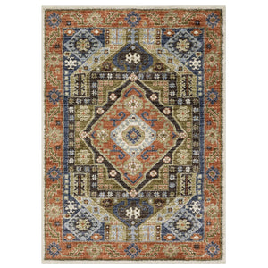 Oriental Weavers Gemma Rust & Blue High-Pile Runner 2'3"X7' — Plush Polypropylene, Diamond Medallion Hallway Rug GGEM03068213ST
