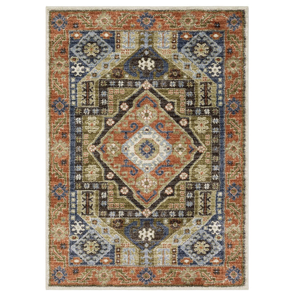 Oriental Weavers Gemma Rust & Blue High-Pile Runner 2'3"X7' — Plush Polypropylene, Diamond Medallion Hallway Rug GGEM03068213ST
