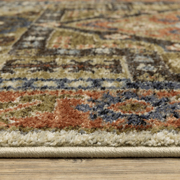 Oriental Weavers Gemma Rust & Blue High-Pile Runner 2'3"X7' — Plush Polypropylene, Diamond Medallion Hallway Rug GGEM03068213ST