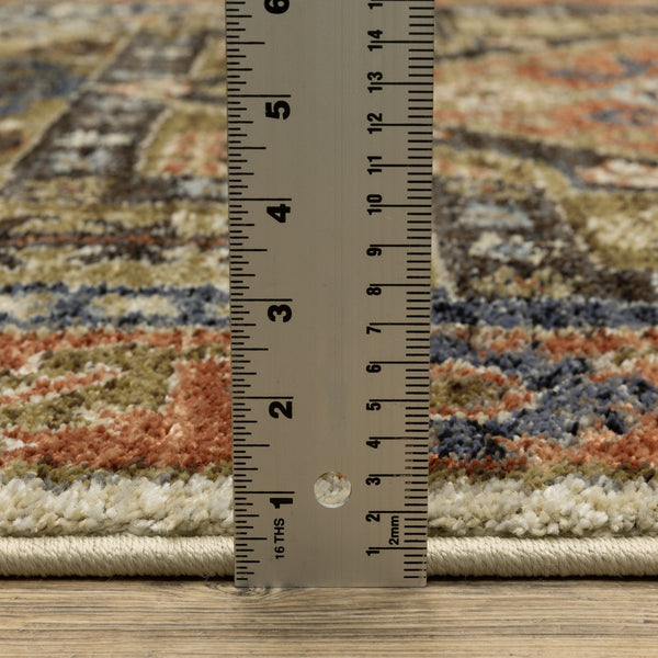 Oriental Weavers Gemma Rust & Blue High-Pile Runner 2'3"X7' — Plush Polypropylene, Diamond Medallion Hallway Rug GGEM03068213ST