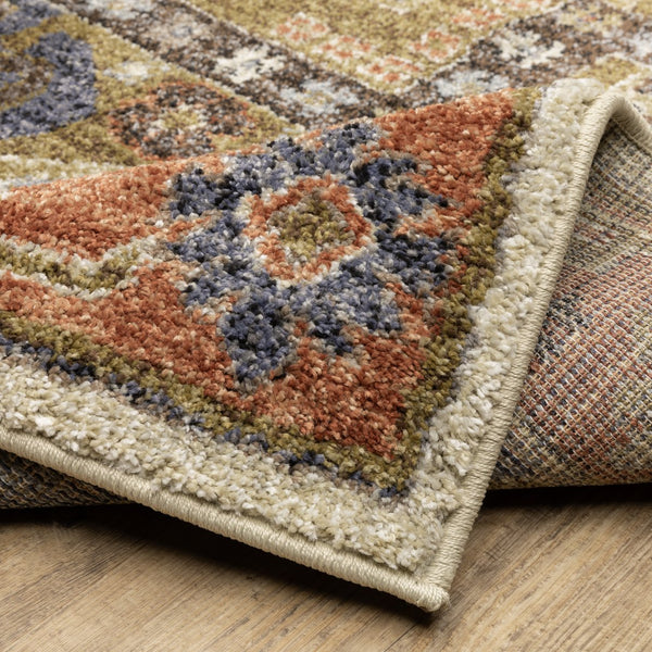 Oriental Weavers Gemma Rust & Blue High-Pile Runner 2'3"X7' — Plush Polypropylene, Diamond Medallion Hallway Rug GGEM03068213ST