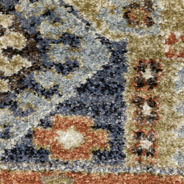 Oriental Weavers Gemma Rust & Blue High-Pile Runner 2'3"X7' — Plush Polypropylene, Diamond Medallion Hallway Rug GGEM03068213ST