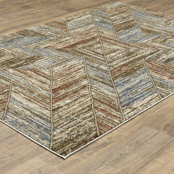 Oriental Weavers Gemma Plush High-Pile Area Rug In Rust & Blue Chevron-Diamond Pattern For Cozy, Stylish Rooms 83.86'' L x 62.99'' W GGEM04160213ST