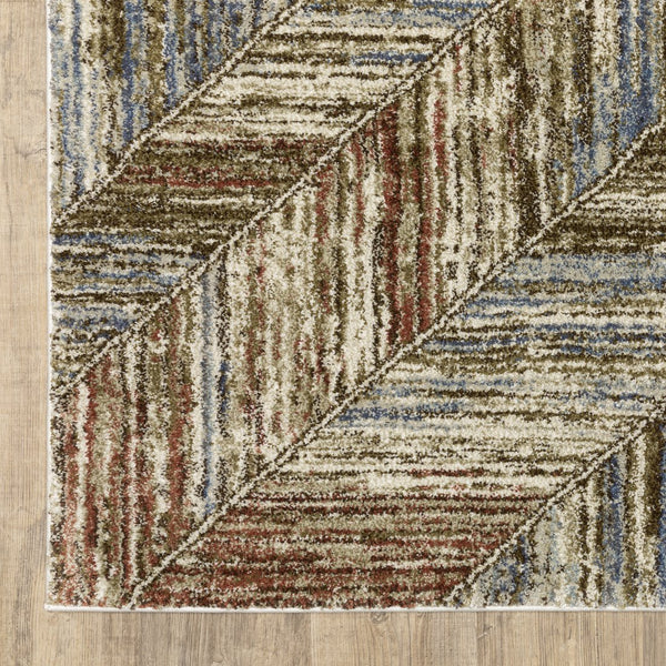 Oriental Weavers Gemma High-Pile Runner Rug 2'3"X7' – Chevron Diamond Motif In Rust, Blue & Olive, Plush Polypropylene GGEM04068213ST