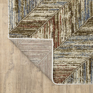 Oriental Weavers Gemma Plush High-Pile Area Rug In Rust & Blue Chevron-Diamond Pattern For Cozy, Stylish Rooms 83.86'' L x 62.99'' W GGEM04160213ST