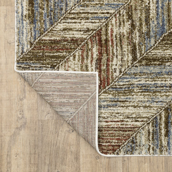 Oriental Weavers Gemma Plush High-Pile Area Rug In Rust & Blue Chevron-Diamond Pattern For Cozy, Stylish Rooms 83.86'' L x 62.99'' W GGEM04160213ST