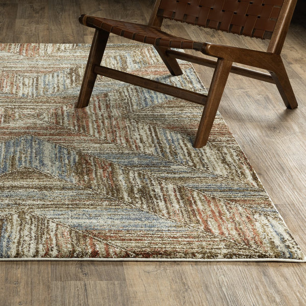 Oriental Weavers Gemma Plush High-Pile Area Rug In Rust & Blue Chevron-Diamond Pattern For Cozy, Stylish Rooms 83.86'' L x 62.99'' W GGEM04160213ST