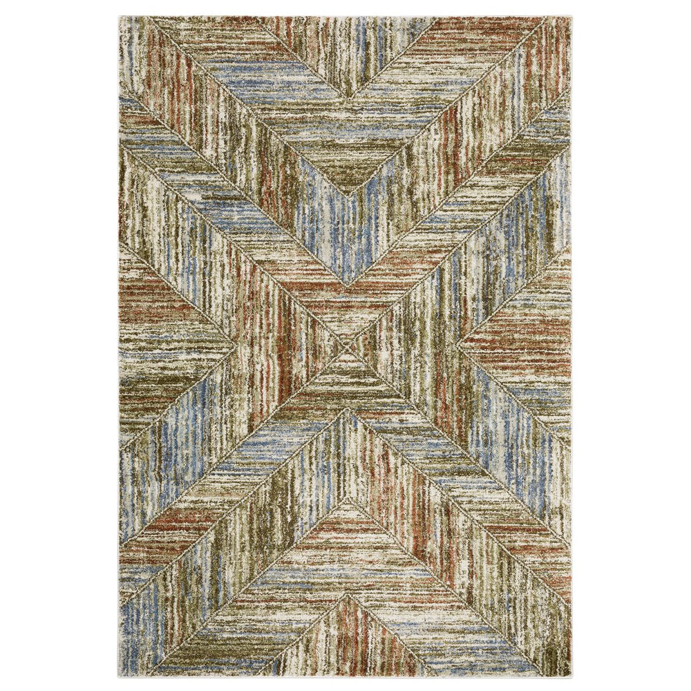 Oriental Weavers Gemma High-Pile Runner Rug 2'3"X7' – Chevron Diamond Motif In Rust, Blue & Olive, Plush Polypropylene GGEM04068213ST