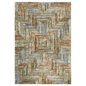 Oriental Weavers Gemma Plush High-Pile Area Rug In Rust & Blue Chevron-Diamond Pattern For Cozy, Stylish Rooms 83.86'' L x 62.99'' W GGEM04160213ST