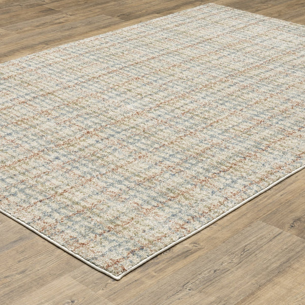 Oriental Weavers Gemma Plush High-Pile Area Rug With Distressed Modern Plaid In Earthy Neutrals, Blue & Rust Lines 149.61'' L x 118.11'' W GGEM05300380ST