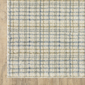 Oriental Weavers Gemma Plush High-Pile Runner 2'3" X 7' – Ivory Beige Plaid With Soft Blue & Green, Antique-Wash Finish GGEM06068213ST