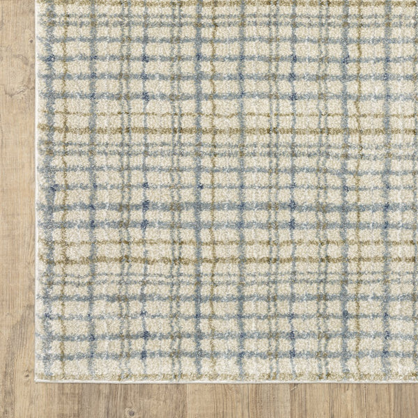 Oriental Weavers Gemma Plush High-Pile Runner 2'3" X 7' – Ivory Beige Plaid With Soft Blue & Green, Antique-Wash Finish GGEM06068213ST