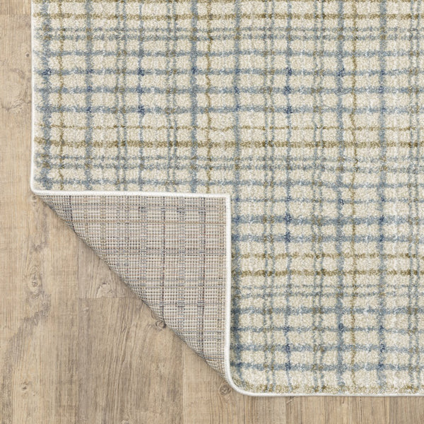 Oriental Weavers Gemma Plush High-Pile Runner 2'3" X 7' – Ivory Beige Plaid With Soft Blue & Green, Antique-Wash Finish GGEM06068213ST
