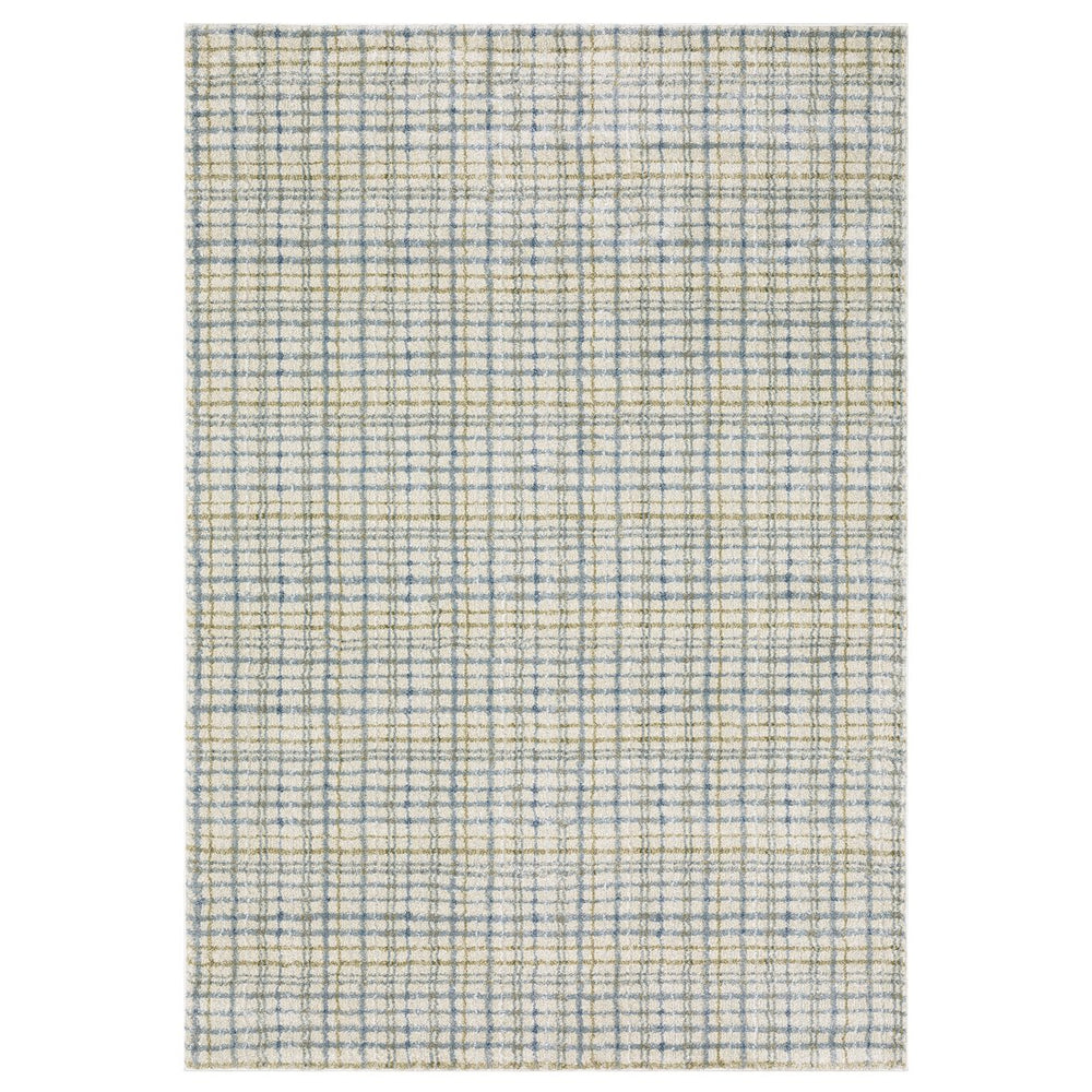 Oriental Weavers Gemma Plush High-Pile Runner 2'3" X 7' – Ivory Beige Plaid With Soft Blue & Green, Antique-Wash Finish GGEM06068213ST